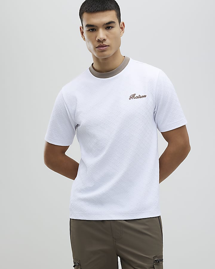 White Slim Fit Textured T-Shirt