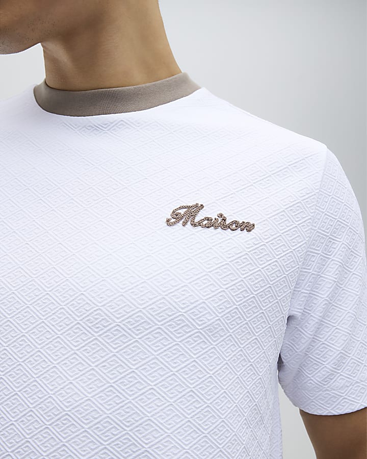 White Slim Fit Textured T-Shirt