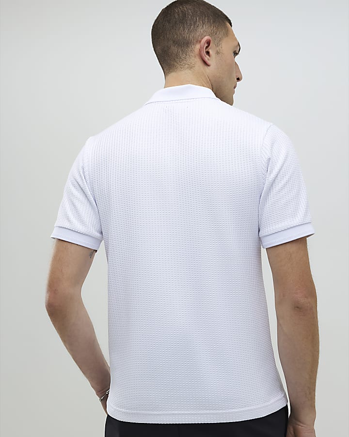 White Slim Fit Zip Polo Shirt