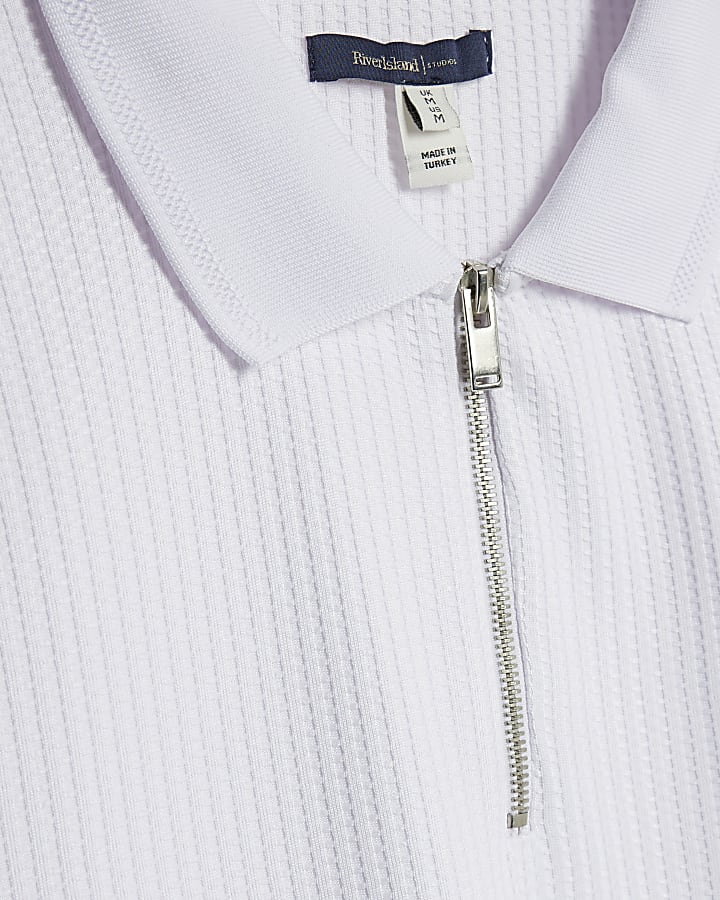 White Slim Fit Zip Polo Shirt