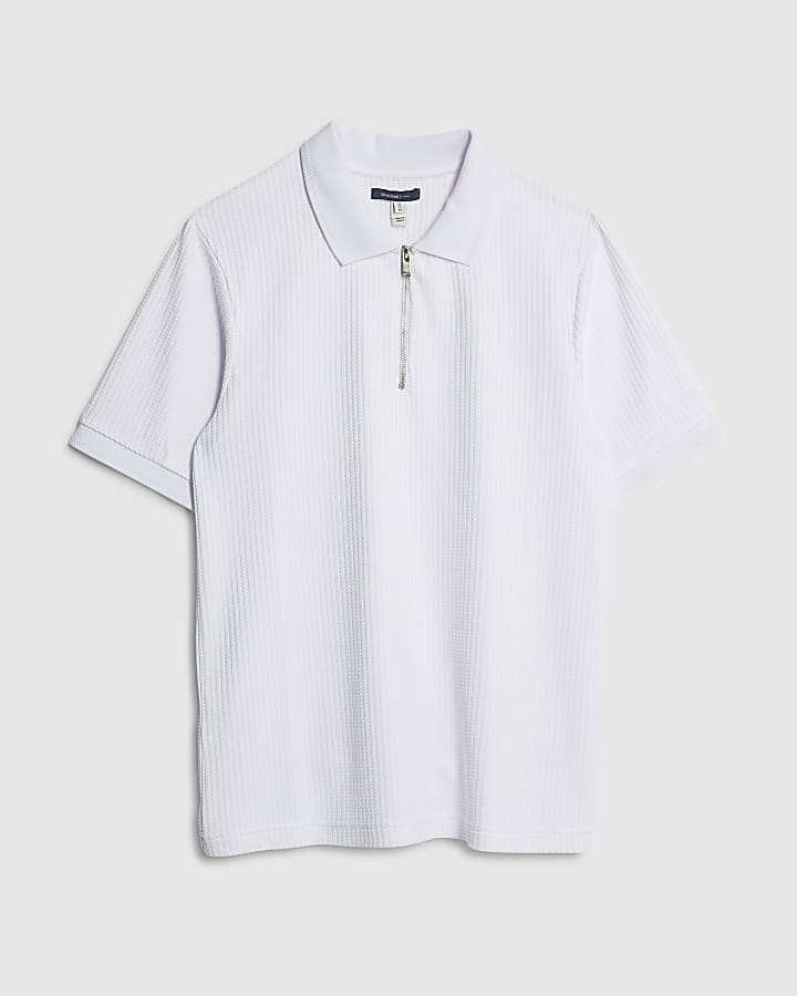 White Slim Fit Zip Polo Shirt