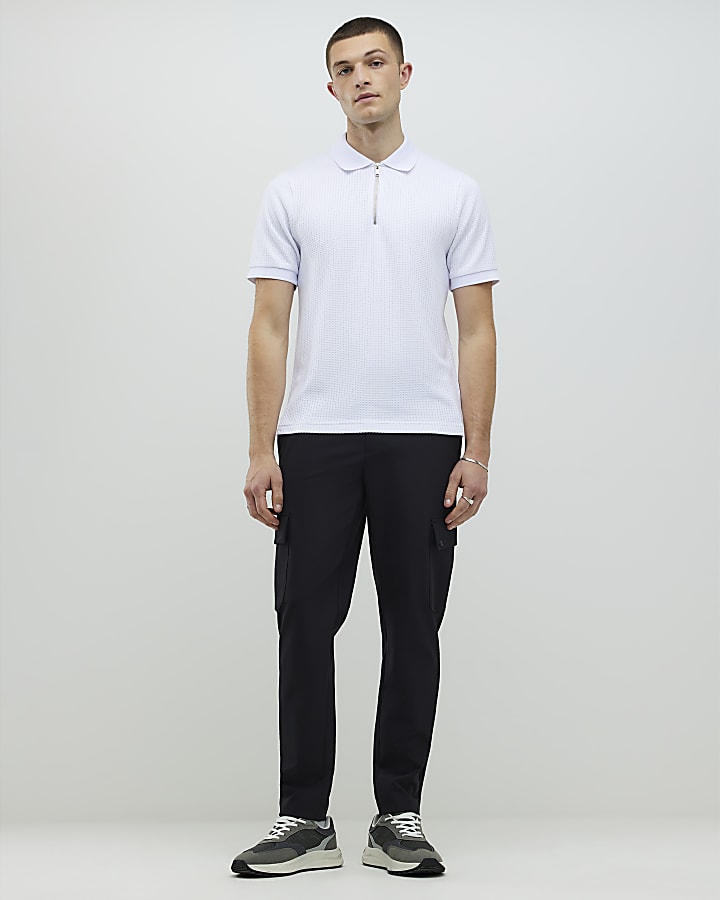 White Slim Fit Zip Polo Shirt