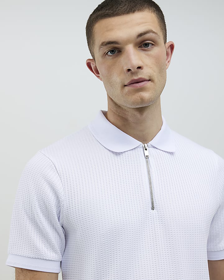 White Slim Fit Zip Polo Shirt