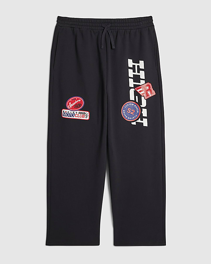 Black High Performance Badges Wide Joggers