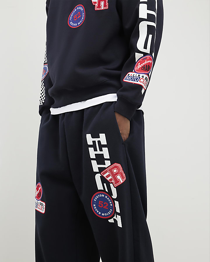 Black High Performance Badges Wide Joggers