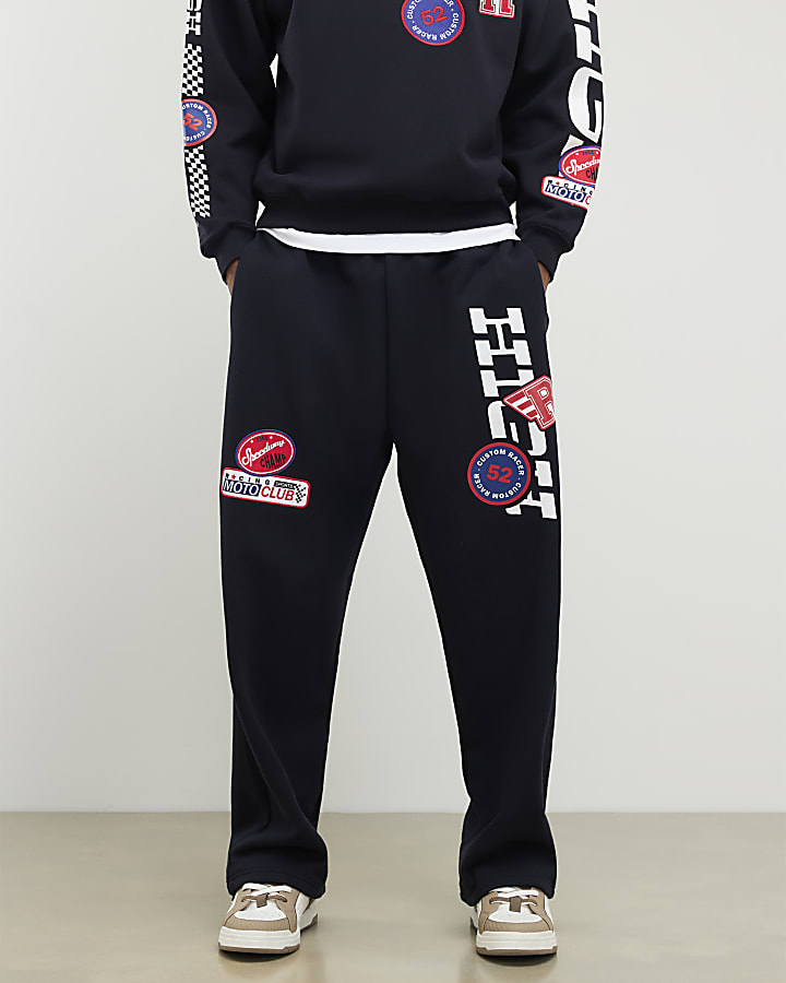 Black High Performance Badges Wide Joggers