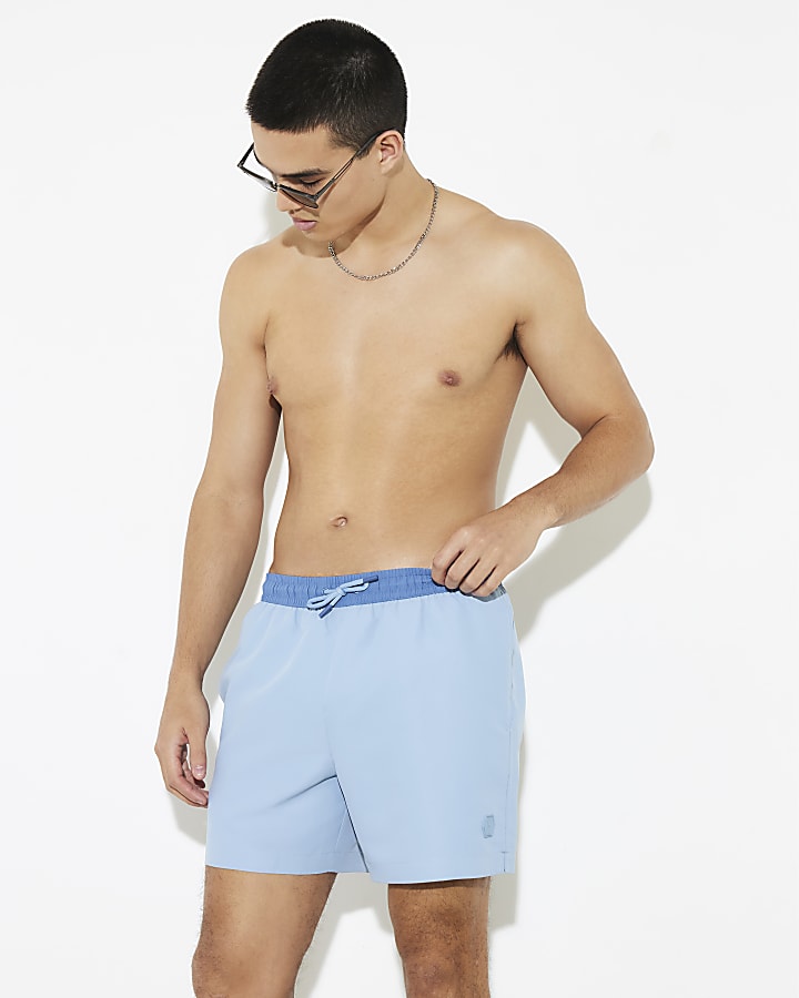 Blue Colour Block Swim Shorts