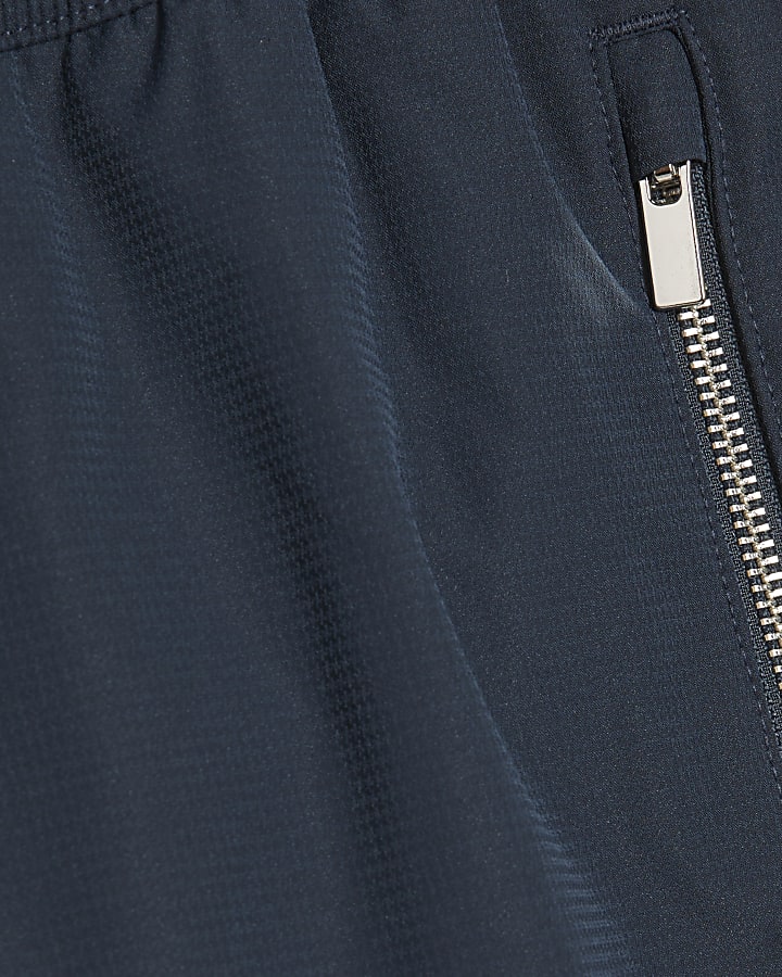 Navy Short Length Piped Swim Shorts