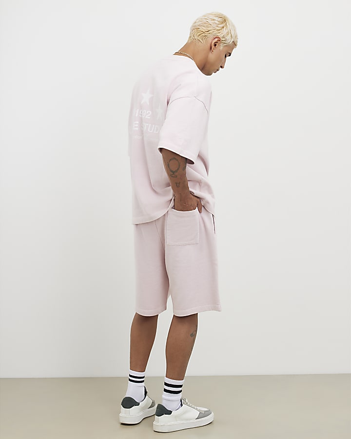 Pink Oversized Fit Pink Lisiere Shorts