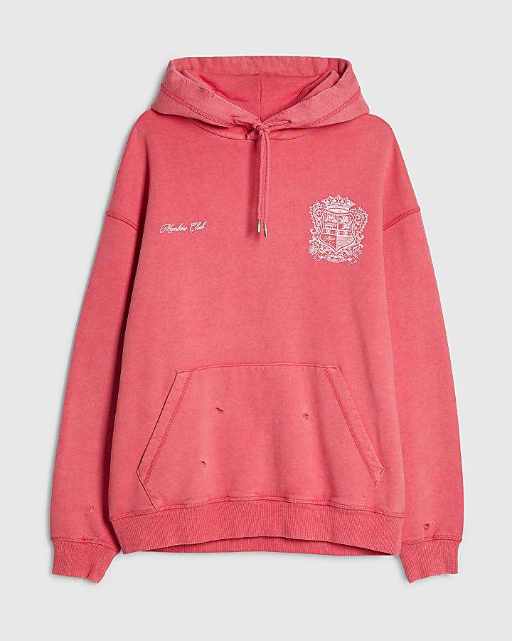 Pink Oversized Fit Members Club Crest Hoodie