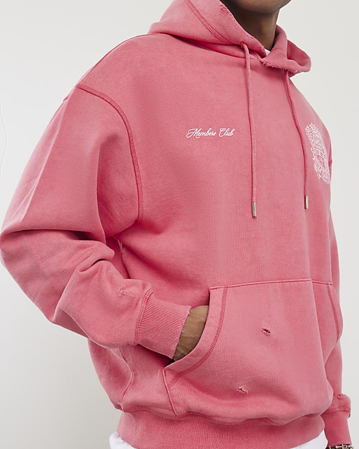 Pink Oversized Fit Members Club Crest Hoodie