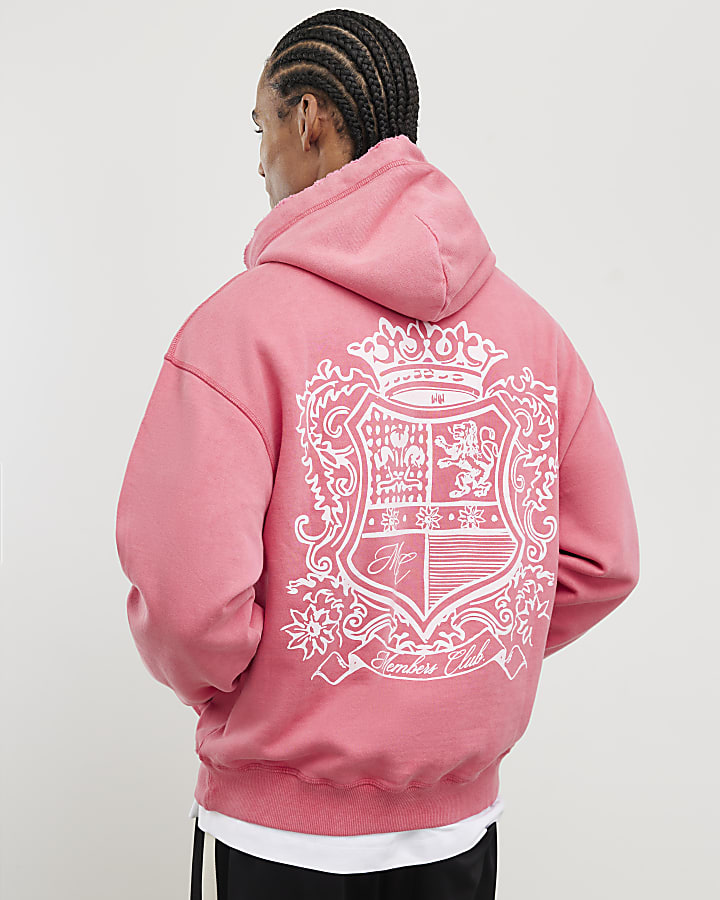 Pink Oversized Fit Members Club Crest Hoodie
