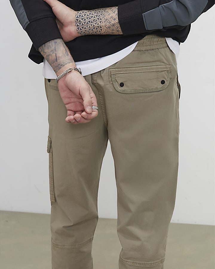 Beige Regular Fit Cargo Trousers