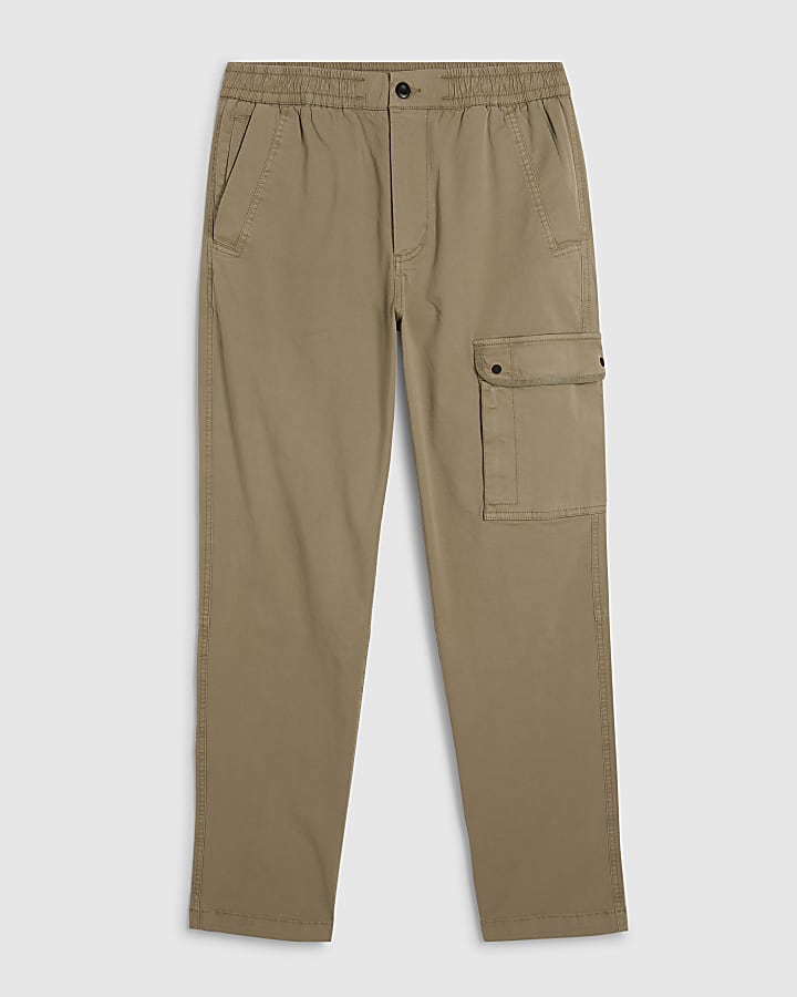 Beige Regular Fit Cargo Trousers