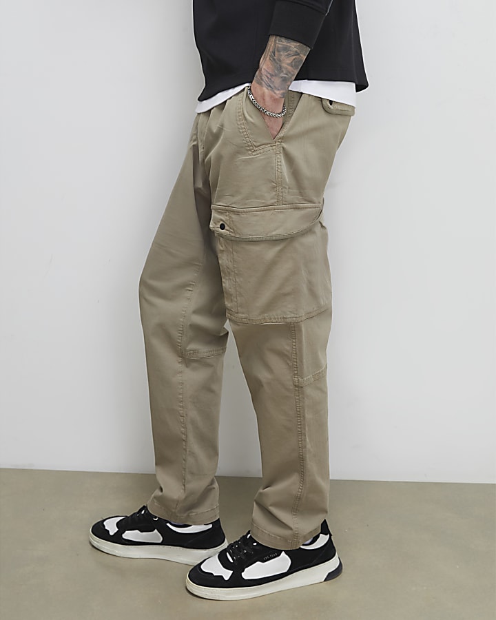 Beige Regular Fit Cargo Trousers