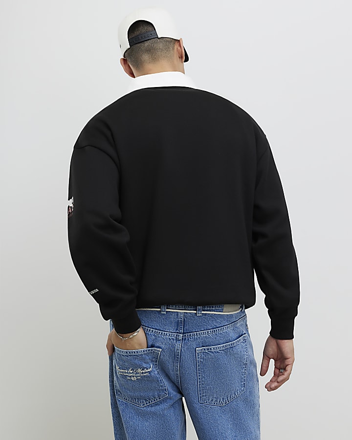 Black Oversized Fit Palais Badge Polo Shirt