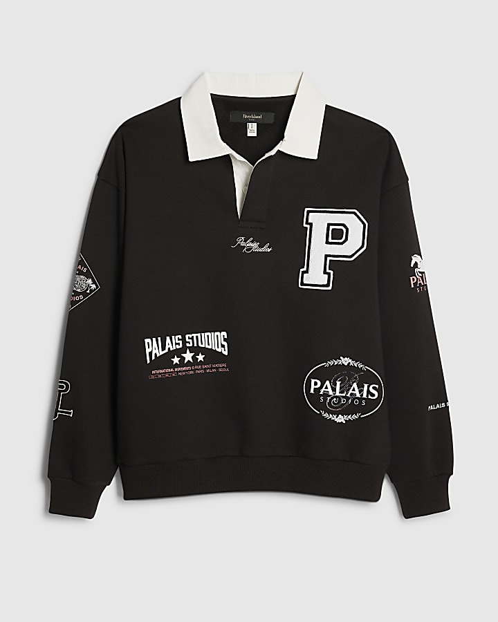 Black Oversized Fit Palais Badge Polo Shirt