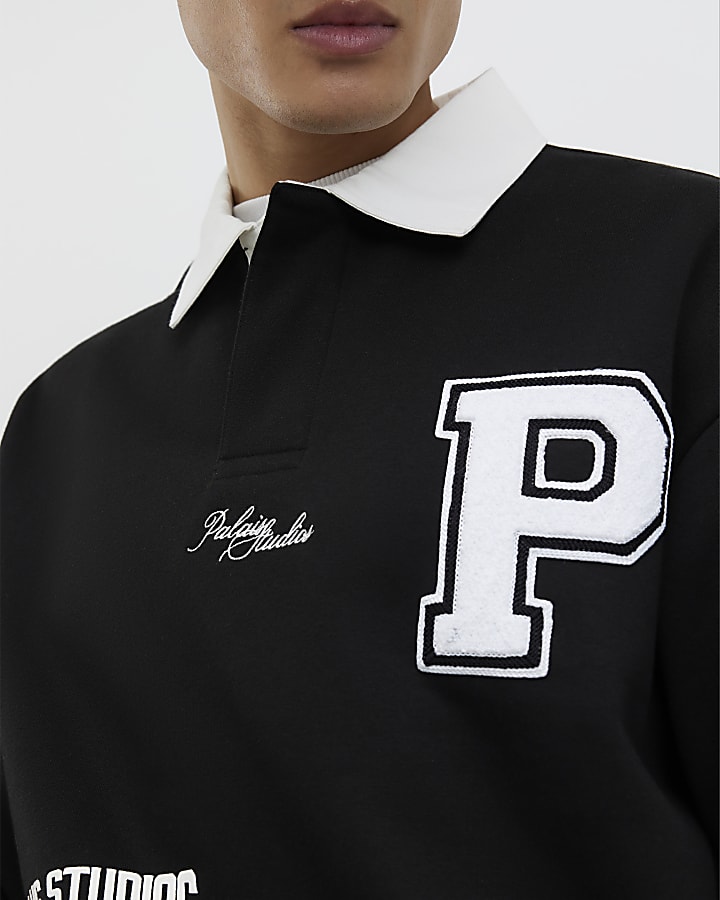 Black Oversized Fit Palais Badge Polo Shirt