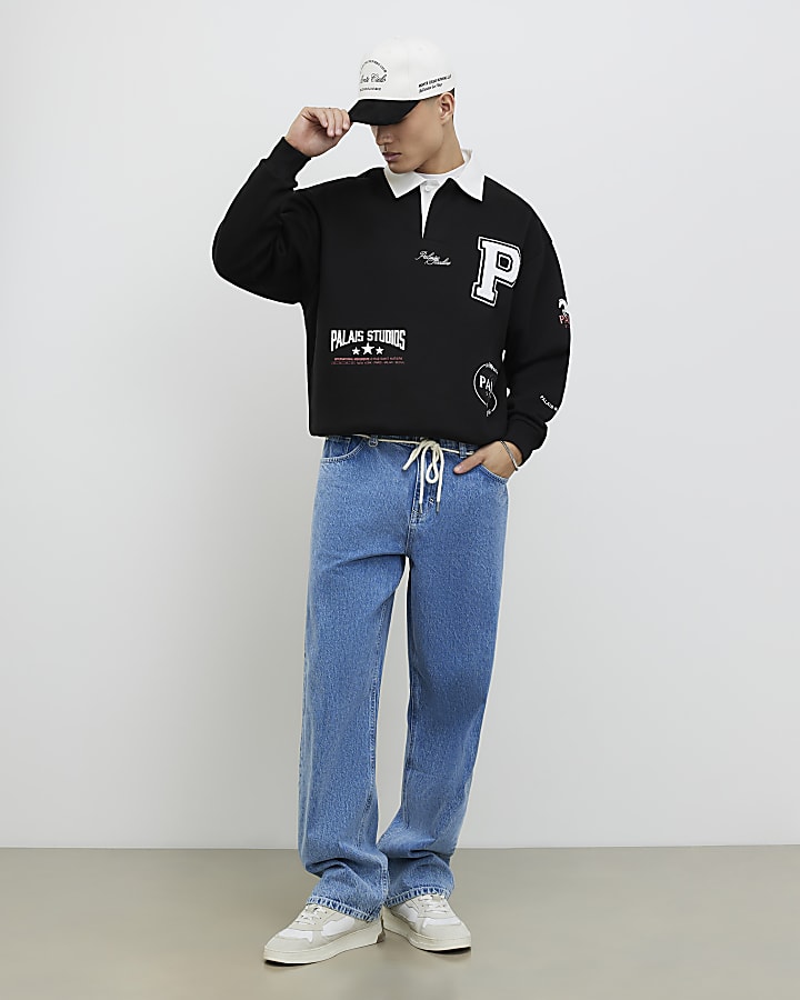Black Oversized Fit Palais Badge Polo Shirt