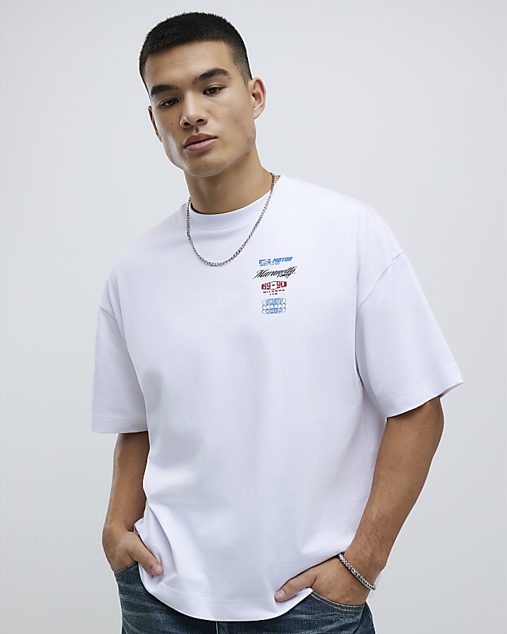 White Oversized Fit Racing Badge T-Shirt