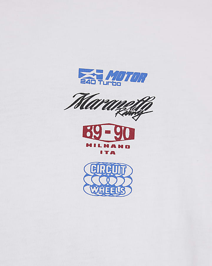 White Oversized Fit Racing Badge T-Shirt