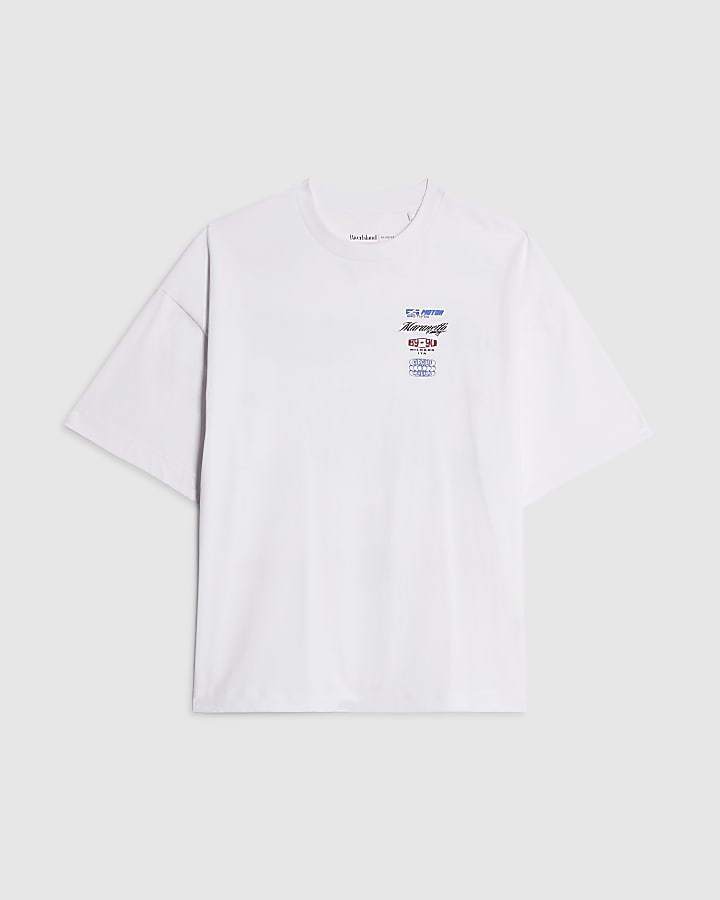 White Oversized Fit Racing Badge T-Shirt