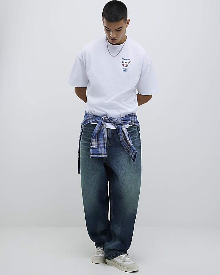 White Oversized Fit Racing Badge T-Shirt