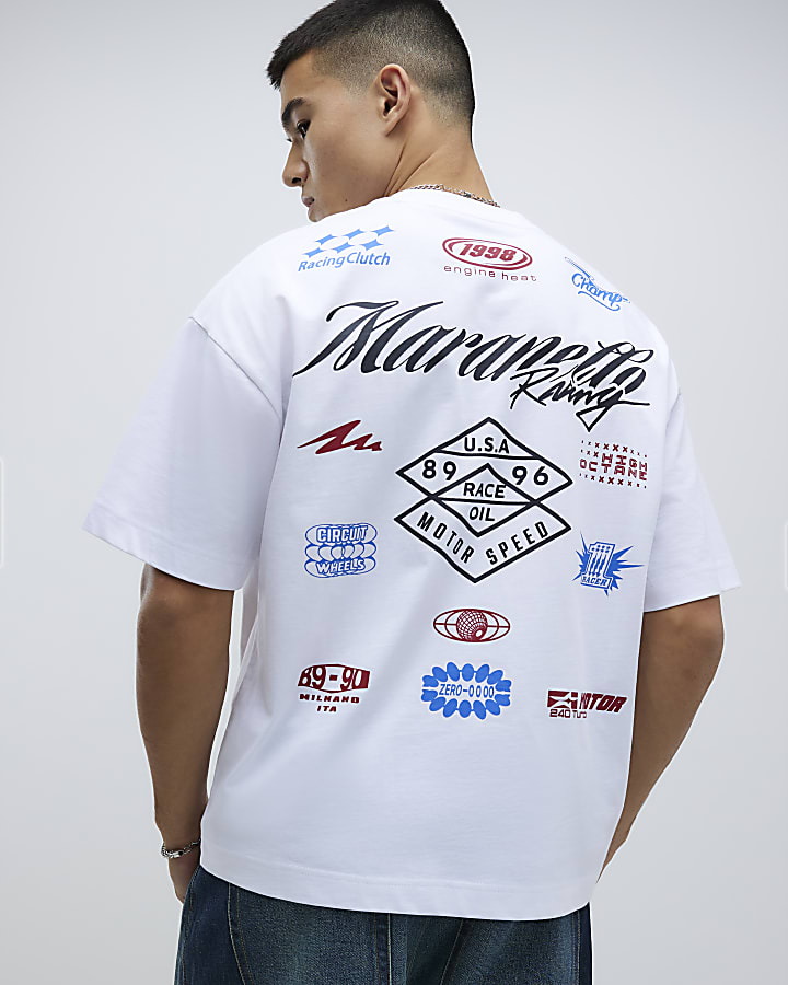 White Oversized Fit Racing Badge T-Shirt