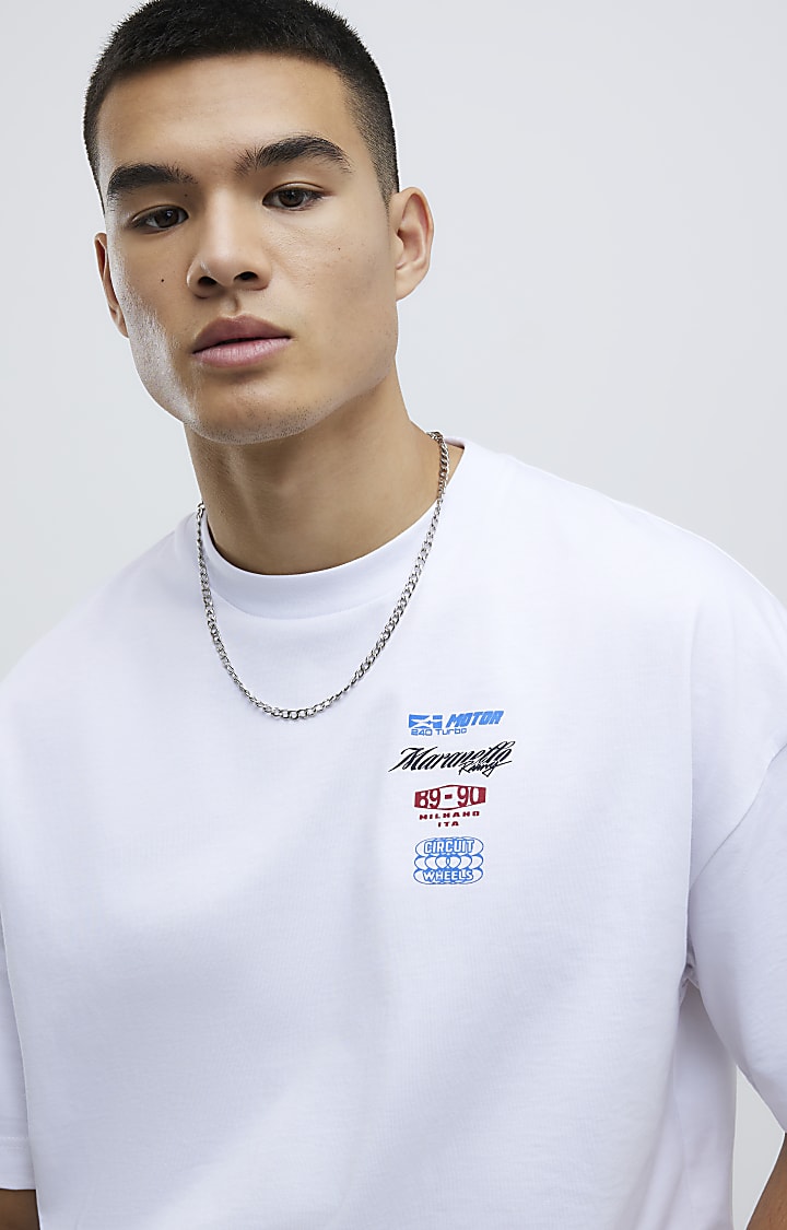 White Oversized Fit Racing Badge T-Shirt