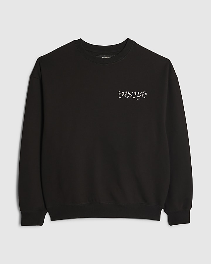 Black Oversized Fit Tokyo Dragon Sweatshirt