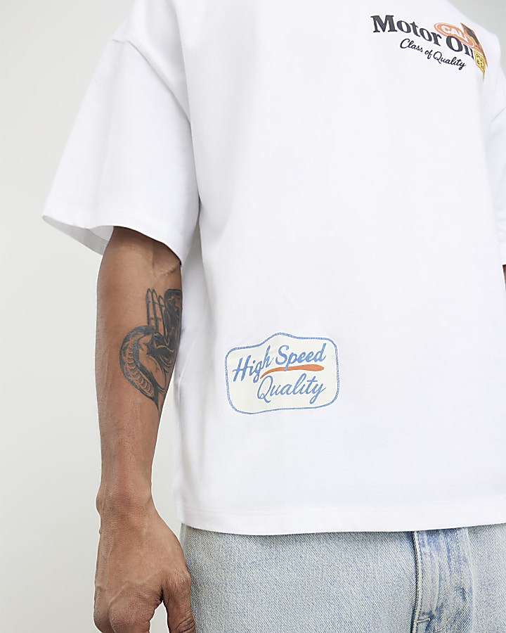 White Oversized Fit Motor Oil Bull T-Shirt