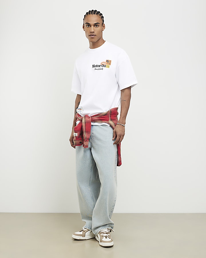 White Oversized Fit Motor Oil Bull T-Shirt