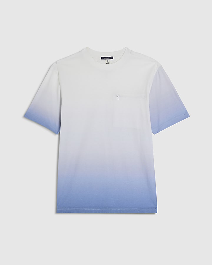 Blue Slim Fit Ombre Print T-Shirt