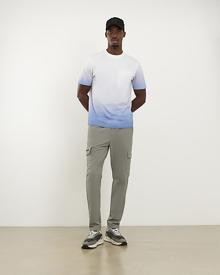 Blue Slim Fit Ombre Print T-Shirt