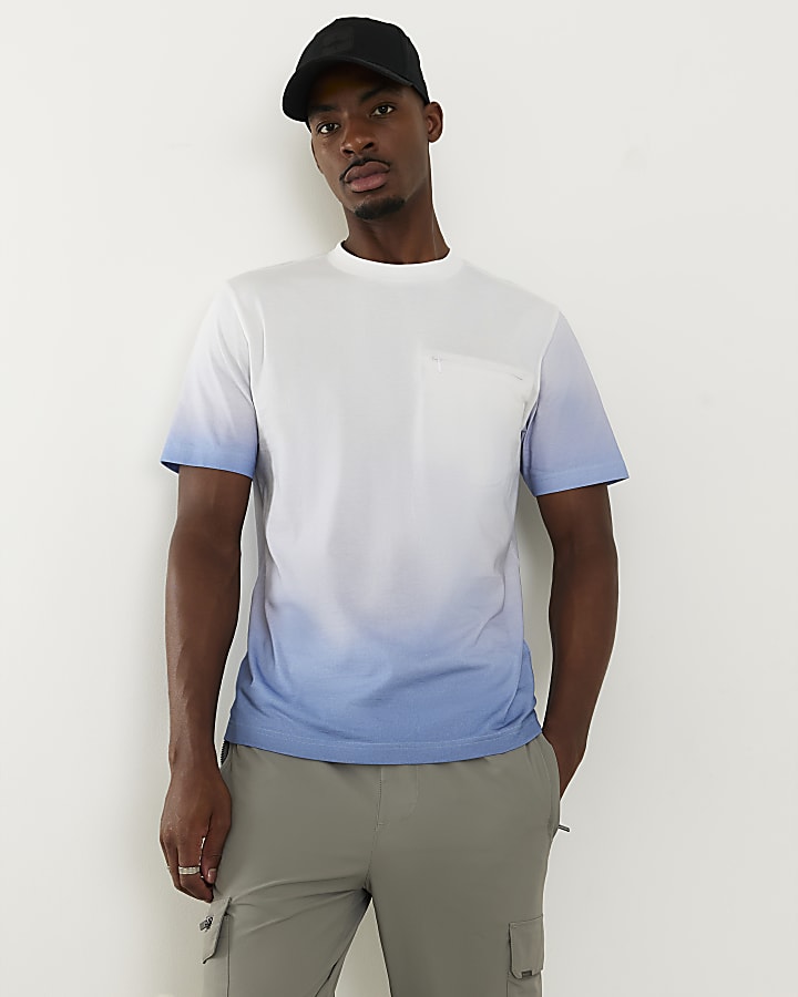 Blue Slim Fit Ombre Print T-Shirt