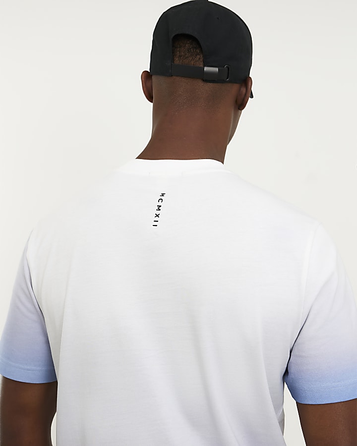 Blue Slim Fit Ombre Print T-Shirt