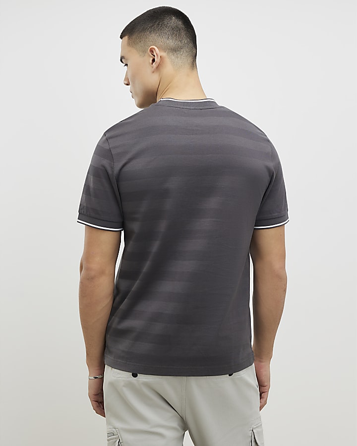 Grey Slim Fit Luminis Badge Stripe T-Shirt