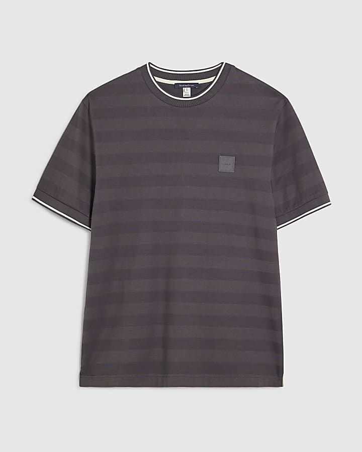 Grey Slim Fit Luminis Badge Stripe T-Shirt