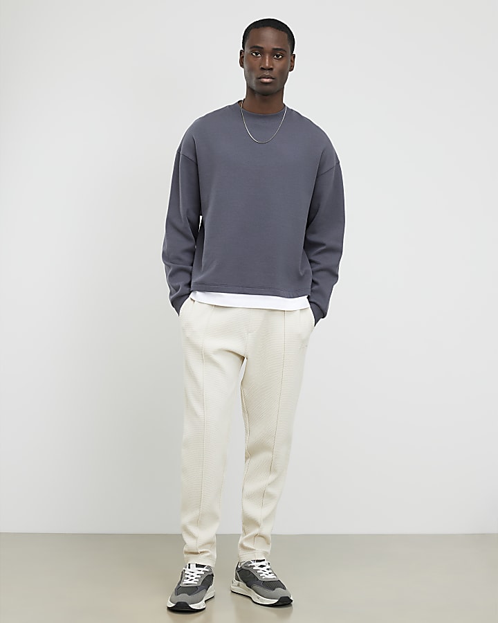 Cream Slim Fit Bubble Joggers