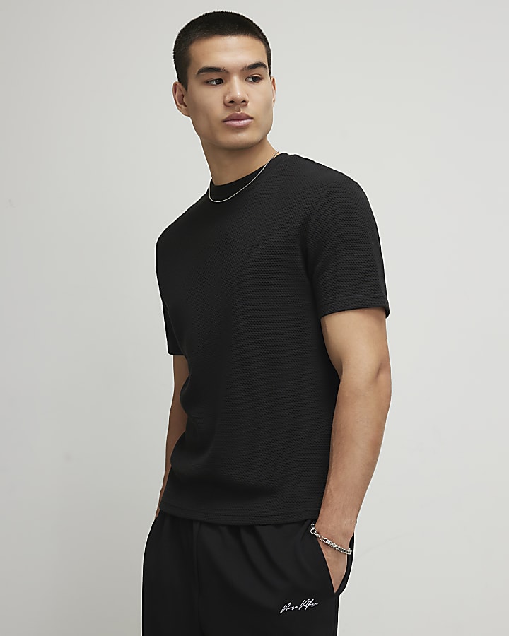 Black Slim Fit Textured T-Shirt