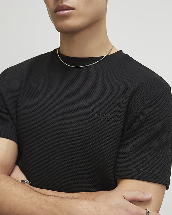 Black Slim Fit Textured T-Shirt