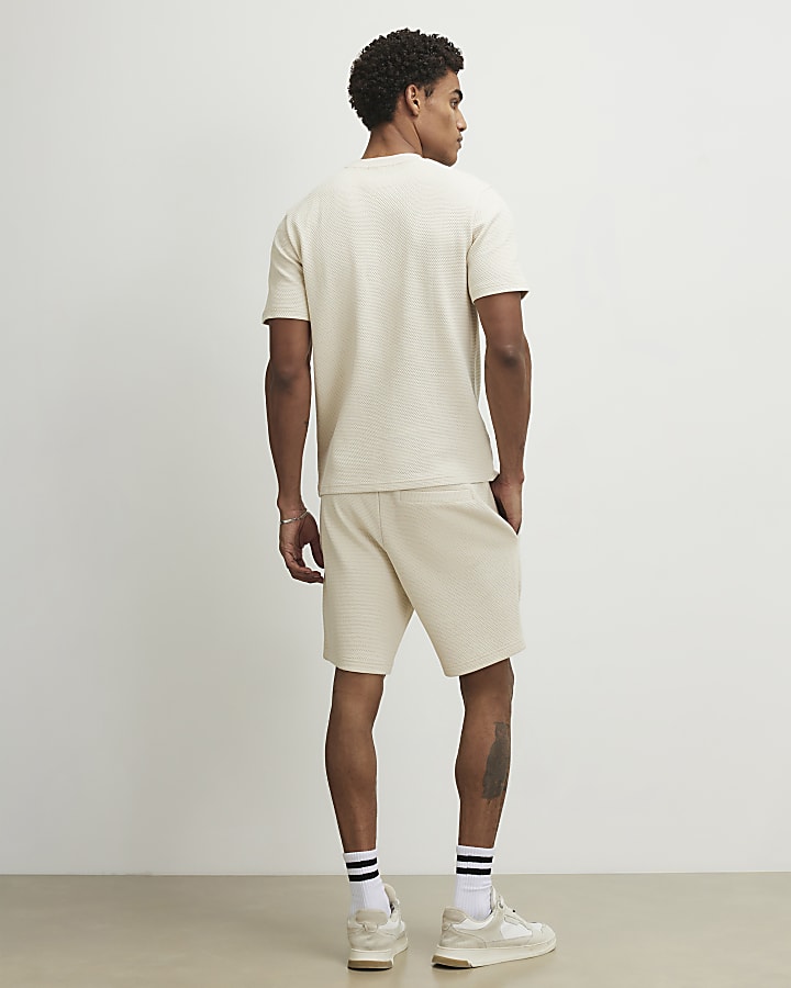 Beige Slim Fit Textured Set