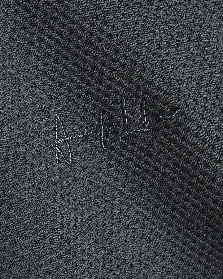 Grey Slim Fit Textured T-Shirt & Short Set