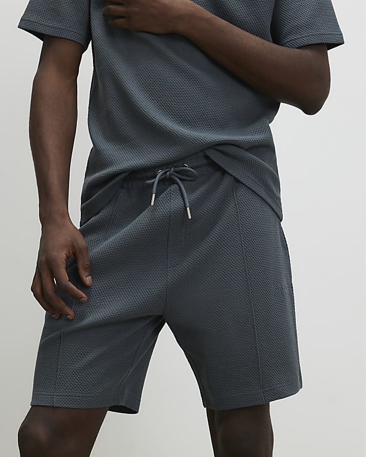 Grey Slim Fit Textured T-Shirt & Short Set