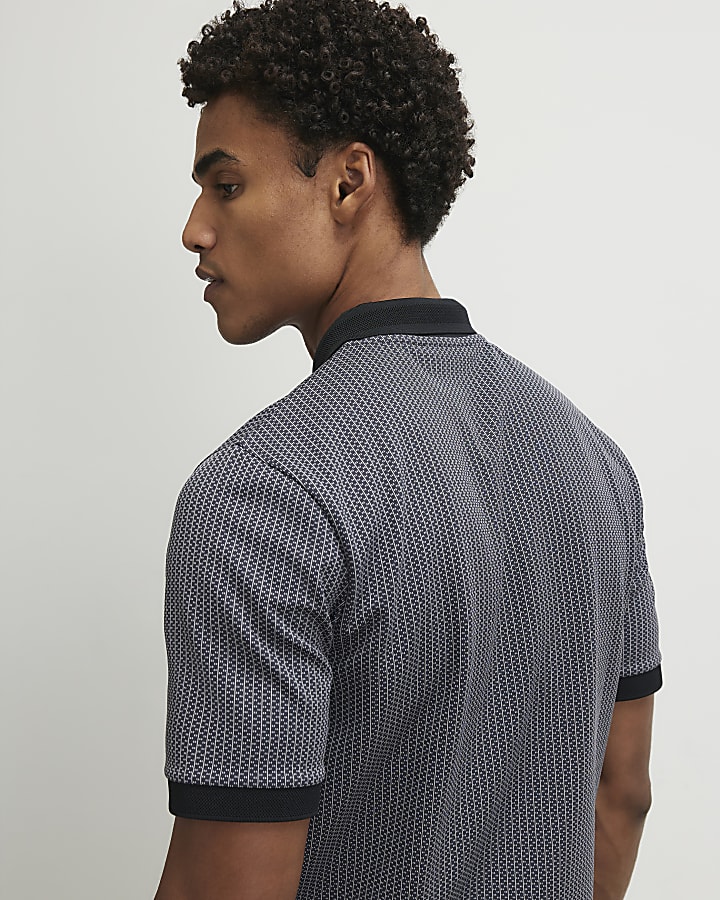 Black Slim Fit Zip Polo Shirt