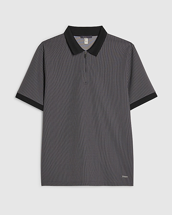 Black Slim Fit Zip Polo Shirt