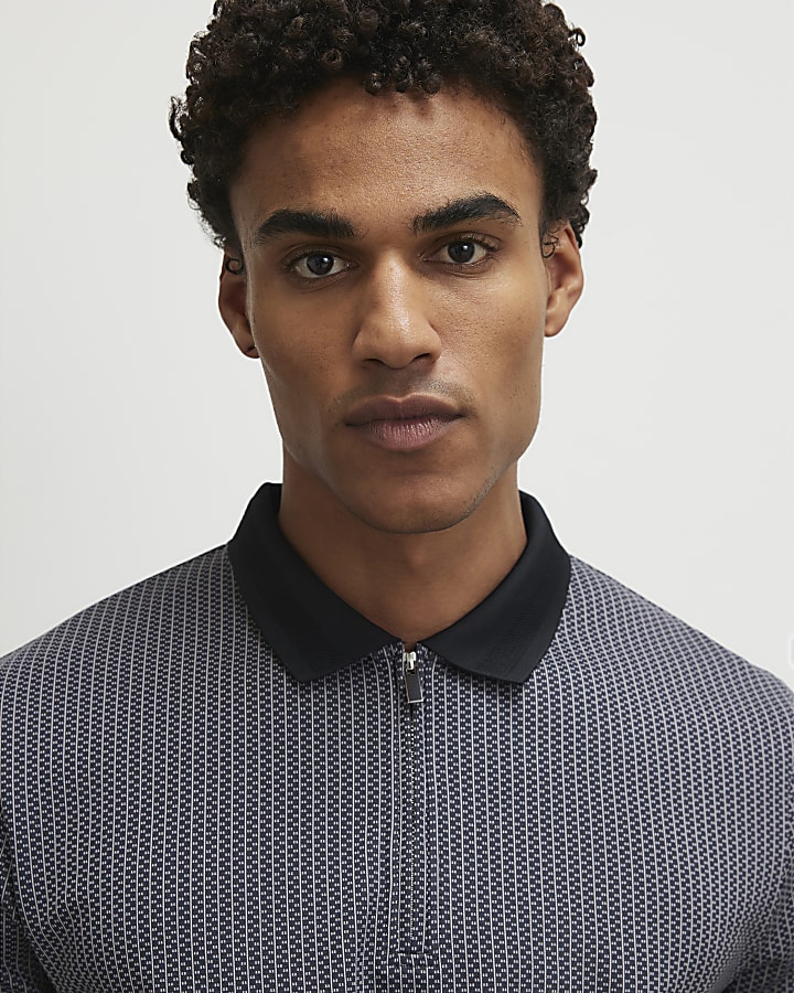 Black Slim Fit Zip Polo Shirt