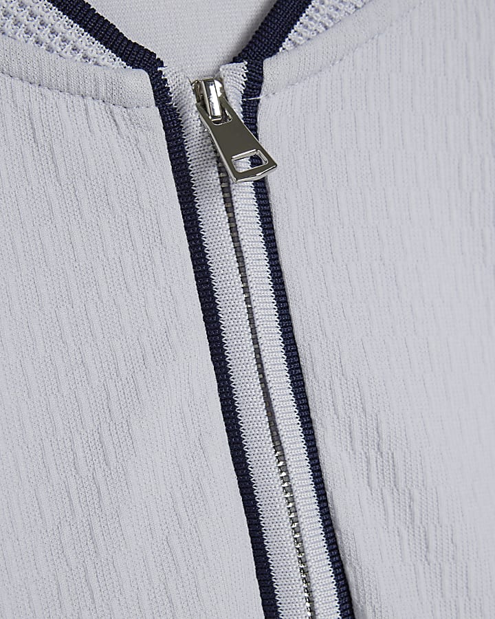 Blue Slim Fit Textured Tipped Polo Shirt