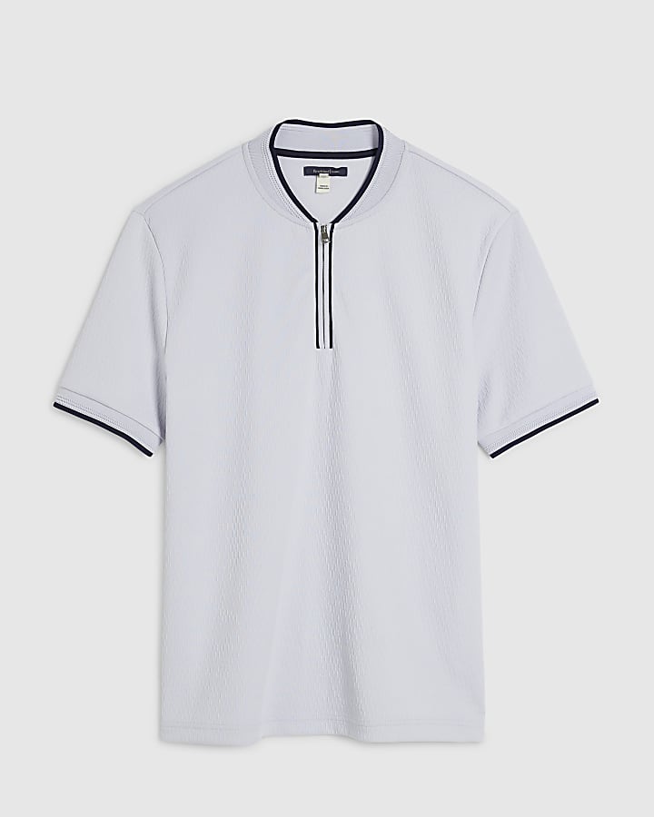 Blue Slim Fit Textured Tipped Polo Shirt