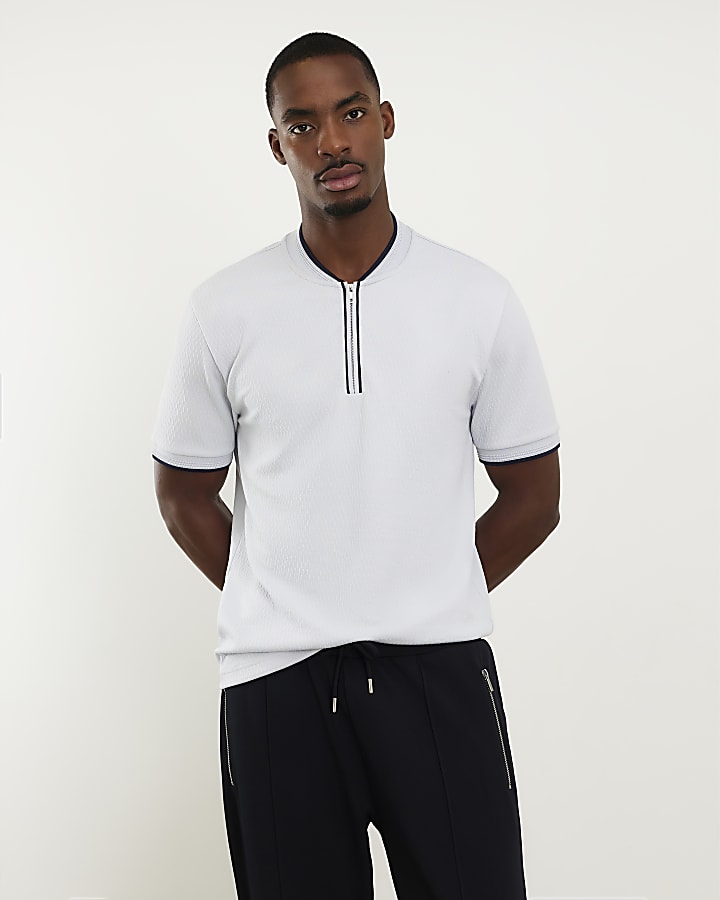 Blue Slim Fit Textured Tipped Polo Shirt